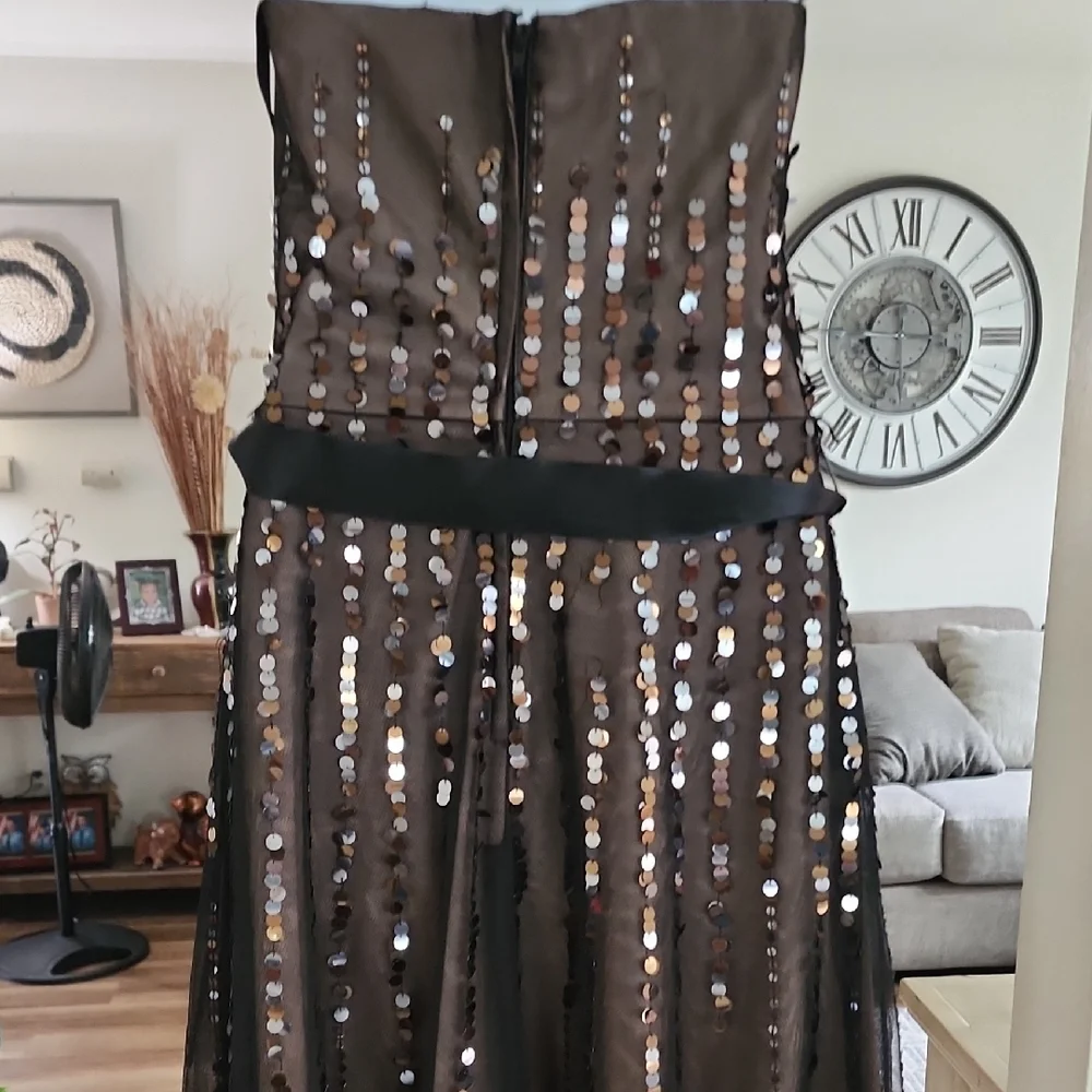 BCBGMaxAzria Strapless Black Sequin Dress Whimsigoth Y2K Indie Sleaze - Picture 5 of 12